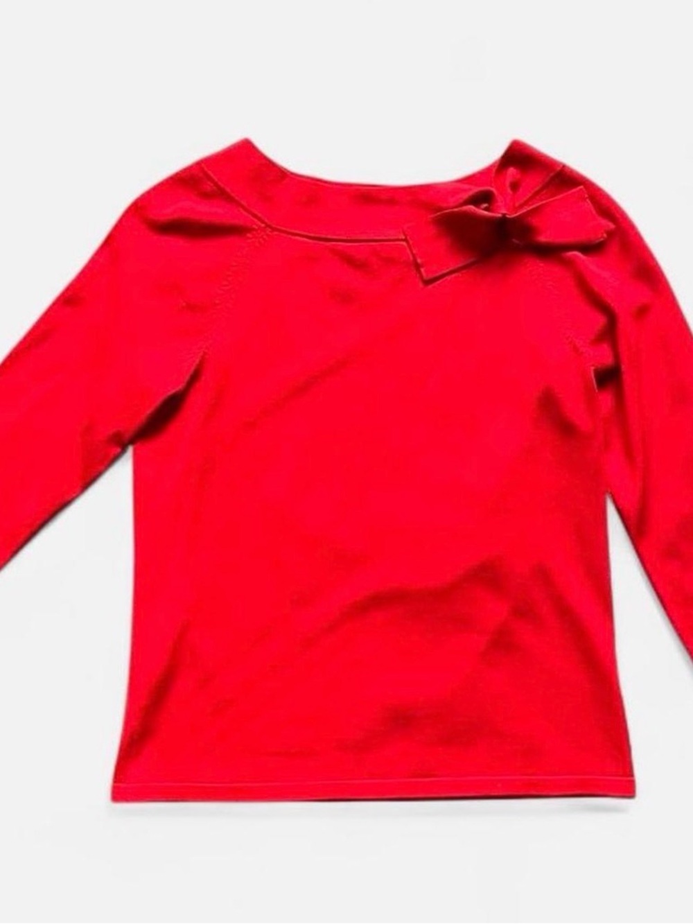 Pendleton Red Crewneck Long Sleeve Top with Shoulder Bow